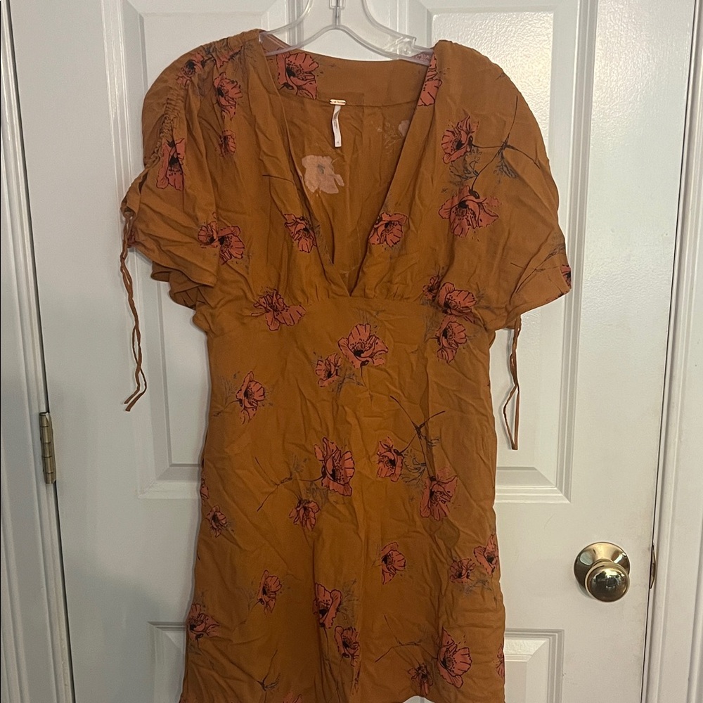 Free people Floral V-Neck Dress in Mustard and Pink